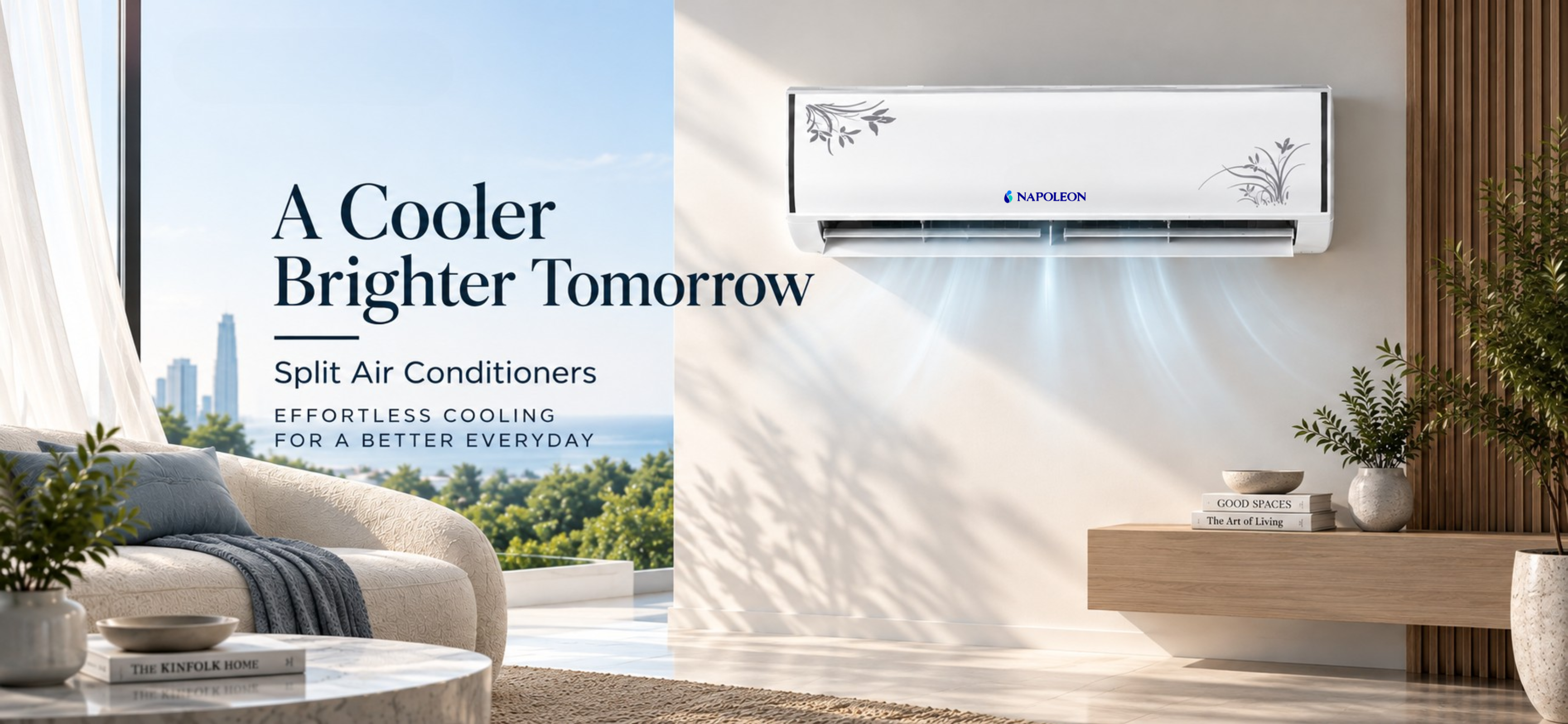 Napoleon split air conditioner in a bright living room