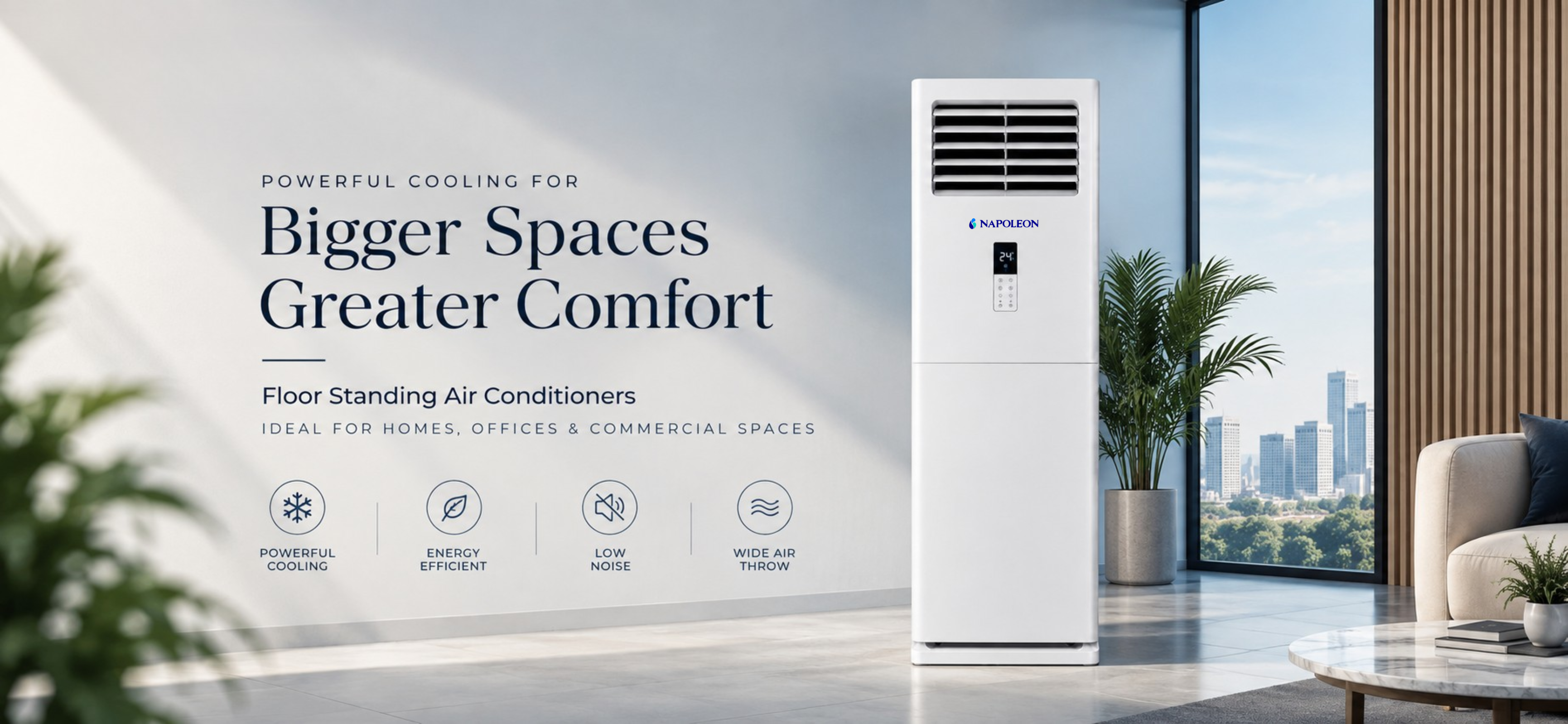 Napoleon floor standing air conditioner in a spacious room